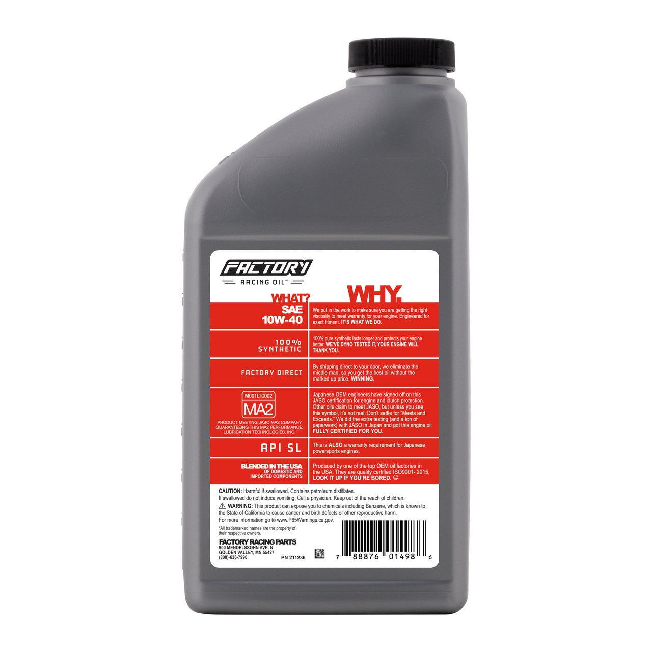 10W-40 Full Synthetic 1.5 Quart Oil Change Kit fits Suzuki DR-Z250